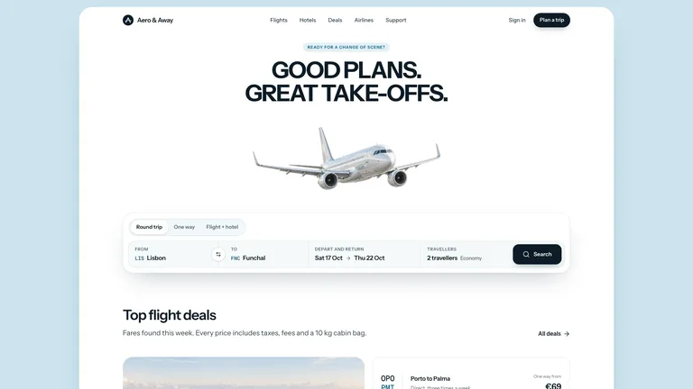 Airy Flight Booking Landing result preview