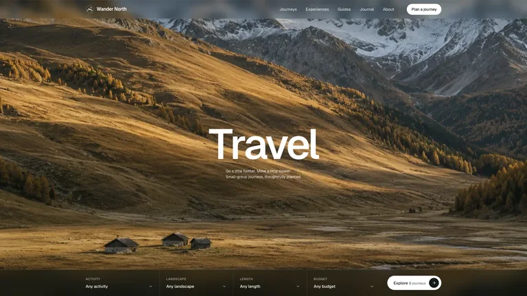 Alpine Travel Agency Landing — Source example · Skillry