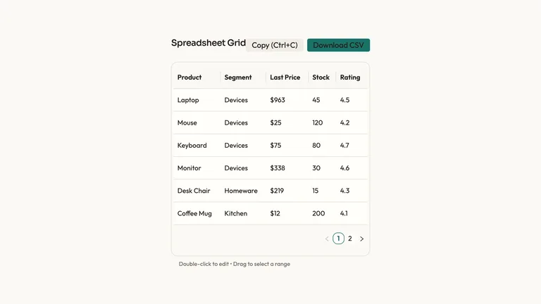 Spreadsheet Data Grid result preview