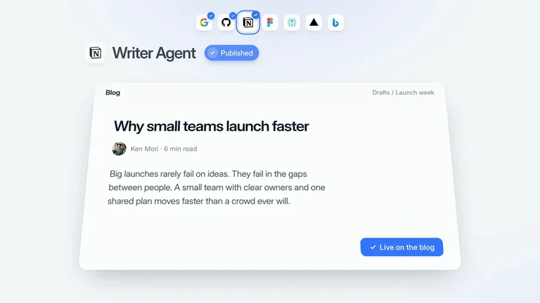 LaunchMotion · Seven Agents result preview