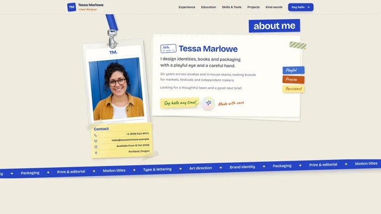 Scrapbook Resume Site — Source example · Skillry