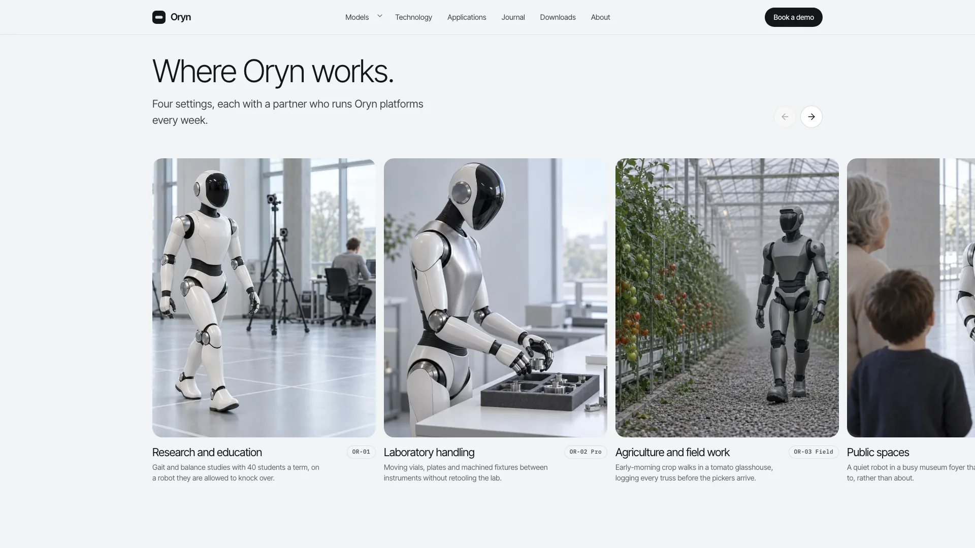 Applications rail with robots at work in a lab, a glasshouse and a public space