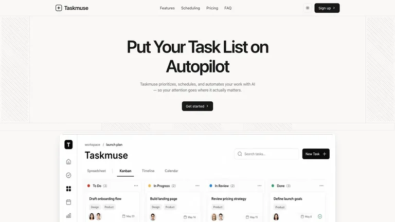 Taskmuse AI Landing result preview