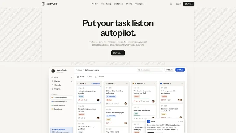 Taskmuse AI Landing result preview