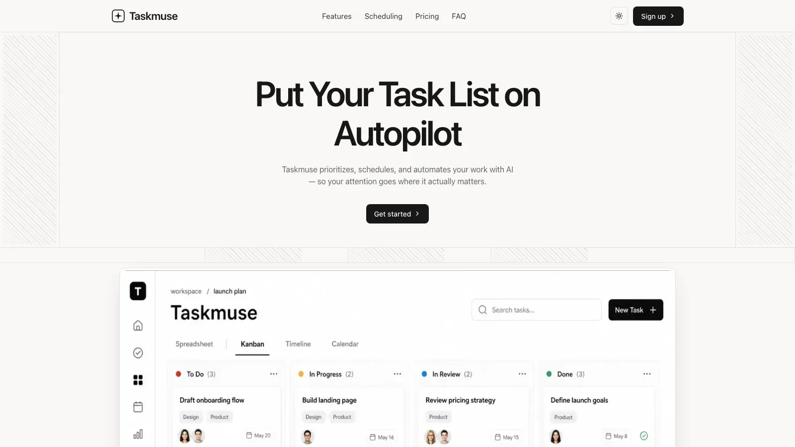 Taskmuse AI Landing result preview