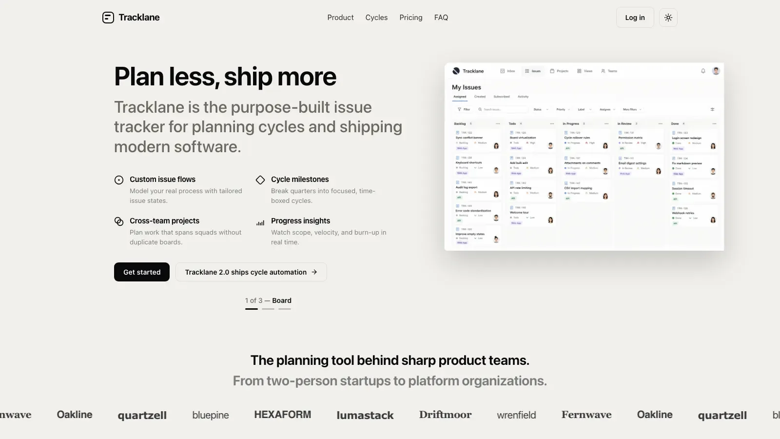 Tracklane Devtool Landing result preview