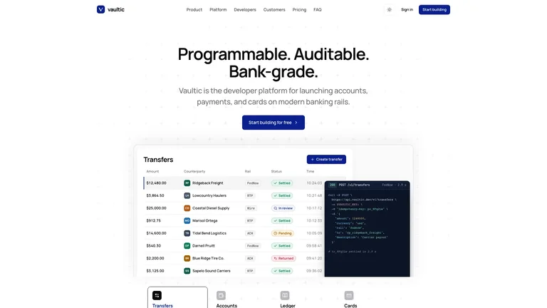 Vaultic Fintech Landing result preview