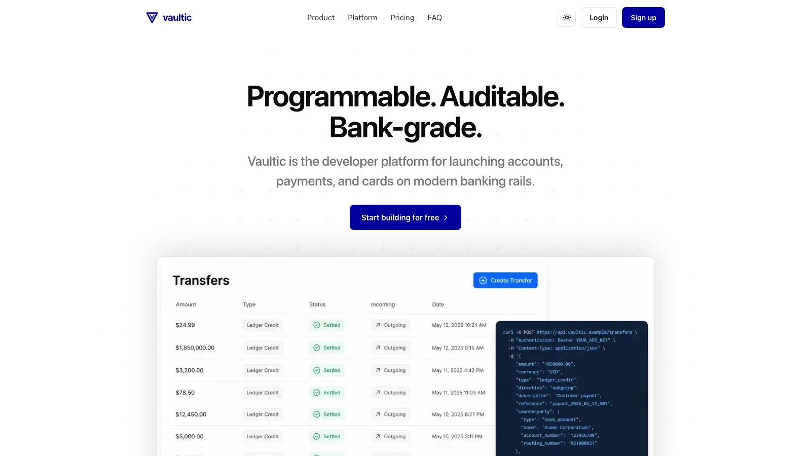 Vaultic Fintech Landing result preview