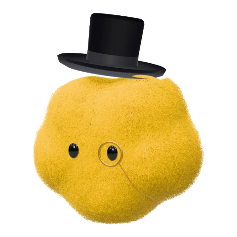 Yellow cloud dot avatar with a top hat and monocle