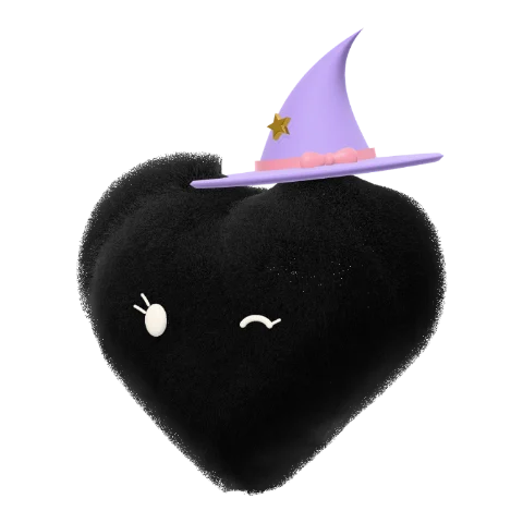 Black heart dot avatar in a little witch hat