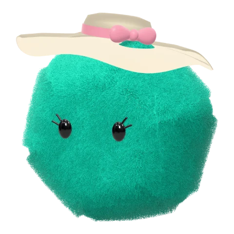 Teal hexagon dot avatar in a sun hat