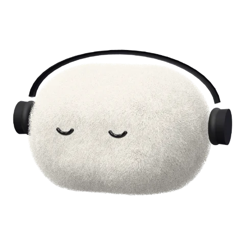 White pill-shaped dot avatar wearing headphones