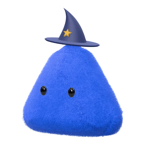 Blue triangle dot avatar in a starry wizard hat